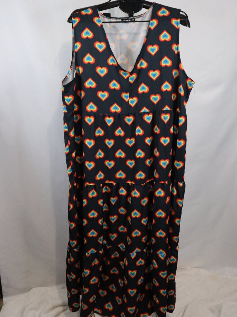 IZURIA Rainbow Hearts Maxi Dress Bohemian Summer Spring Dress XXL